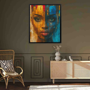 Dark Gold Queen - Modern Wall Art in Black Frame