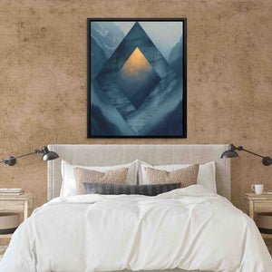 a bedroom with a large bed and a painting on the wall