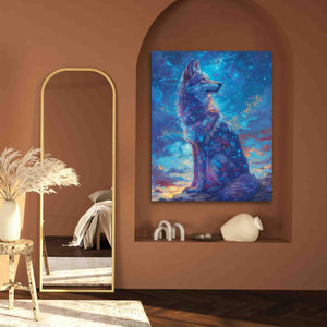 a painting of a wolf on a wall