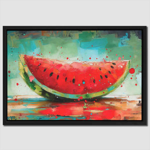 a painting of a watermelon slice on a table
