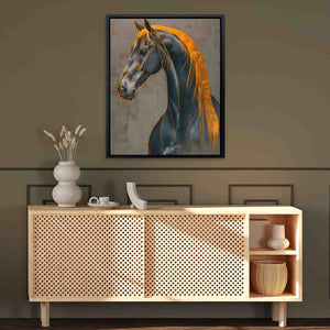 Decorated Gold Horse - Abstract Black and Gold Canvas Wall Art