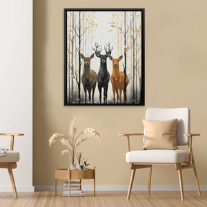 Deer Friends - Country Wall Art in Black Frame