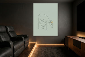 Deer Golden Grazing — deer golden grazing home theater room interior 1port flush print