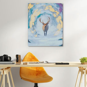 Deer of the Snowstorm - Earth Tones Canvas Wall Art