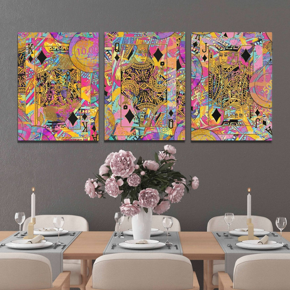 Diamond Royalty 3 Piece Set - Poker Wall Art in Black Frame