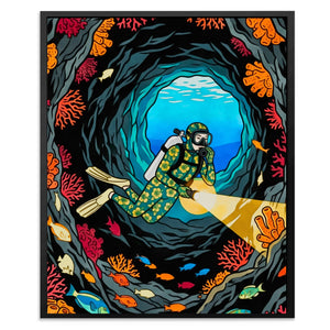 Diver Coral Cavern - Luxury Wall Art