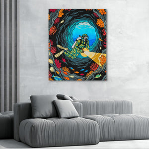Diver Coral Cavern - Luxury Wall Art