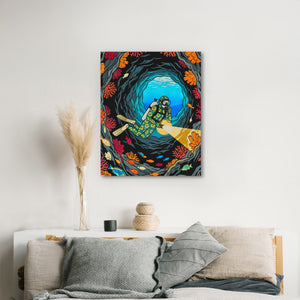 Diver Coral Cavern - Luxury Wall Art