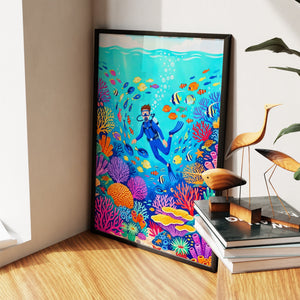 Diver Coral Kingdom - Luxury Wall Art