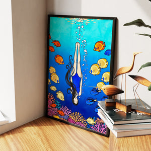 Diver Coral Reef - Luxury Wall Art