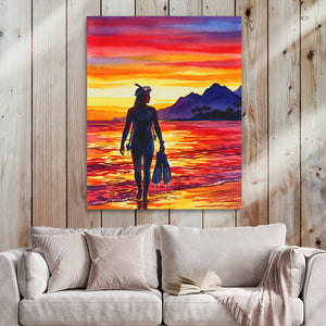 Diver Golden Sunset - Luxury Wall Art