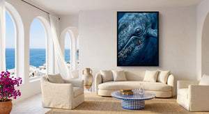 Diver Meets Ocean Giant โ diver meets ocean giant beachside couch livingroom 1port framed black