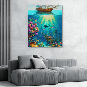 Diver Sunken Treasure - Luxury Wall Art