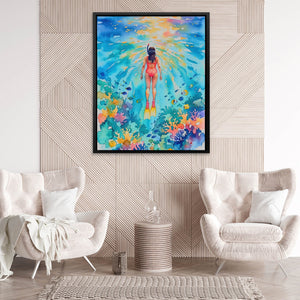 Diver Watercolor Reef - Luxury Wall Art