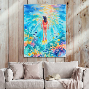 Diver Watercolor Reef - Luxury Wall Art