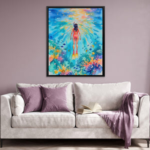 Diver Watercolor Reef - Luxury Wall Art
