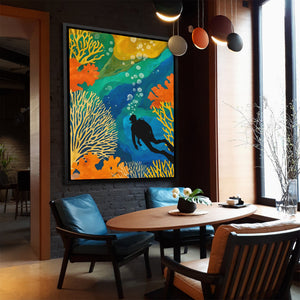 Diver's Golden Depths - Luxury Wall Art