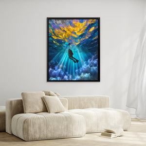 Diver's Golden Descent - Luxury Wall Art
