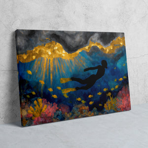 Divers Golden Reef - Horizontal Canvas Print
