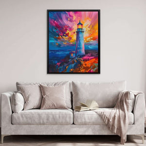 Divine Lighthouse - Coastal Wall Art in Black Frame