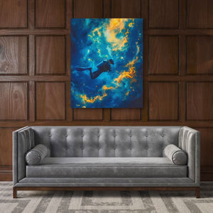 Diving into the Abyss - Modern Wall Art in Black Frame