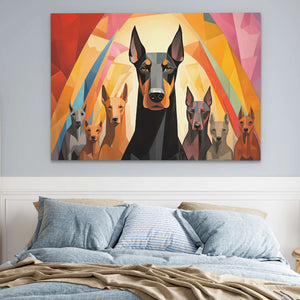 Doberman's On Duty - Yellow Canvas Wall Art