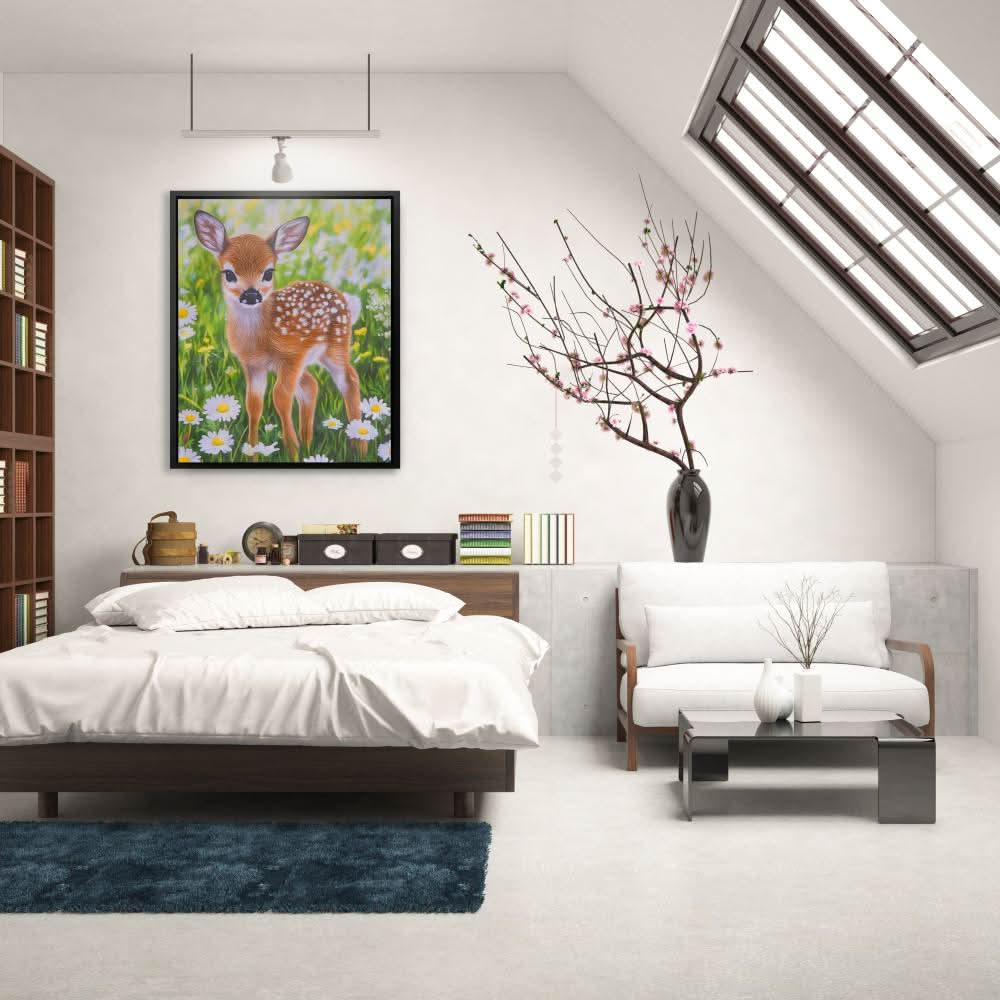 Doe in Daisies - Large Contemporary Canvas Print