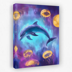 Dolphin and Jellies - Beach House Canvas Wall Art