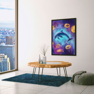 Dolphin and Jellies - Blue Dolphin Canvas Print