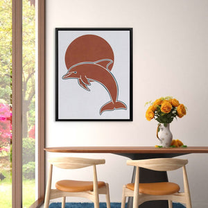 Dolphin and Sun Circle - Oversized Animals Canvas Wall Art