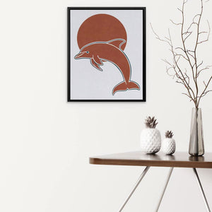Dolphin and Sun Circle - Brown Wall Art for Home Office