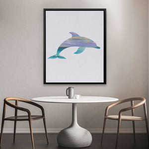 Dolphin with Sunset Tones - Contemporary Wall Art in Black Frame