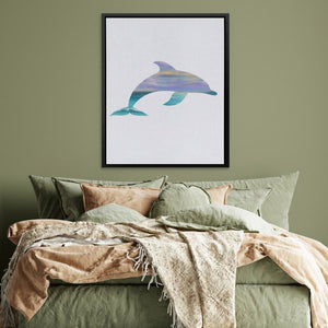 Dolphin with Sunset Tones - Blue Coastal Canvas Print