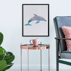 Dolphin with Sunset Tones - Minimalist Teal Canvas Wall Art
