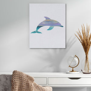 Dolphin with Sunset Tones - Blue Wall Art for Home Office