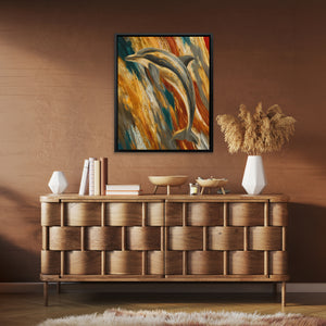 Dolphin's Golden Current - Luxury Wall Art