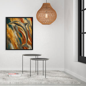 Dolphin's Golden Current - Luxury Wall Art
