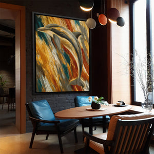 Dolphins Golden Current - Luxury Wall Art