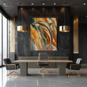 Dolphins Golden Current - Luxury Wall Art