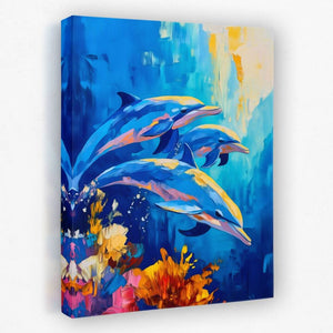 Dolphins In Motion - Beach House Canvas Wall Art