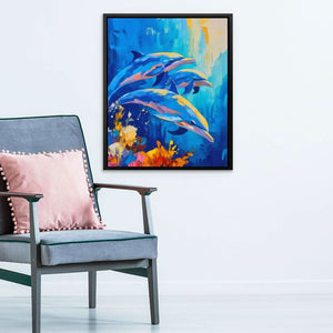 Dolphins In Motion - Blue Wall Art for Bedroom