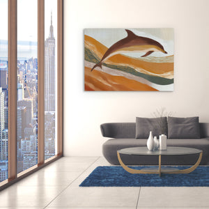 Dolphins Through Golden Waves - Luxury Wall Art