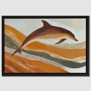 Dolphins Through Golden Waves - Luxury Wall Art