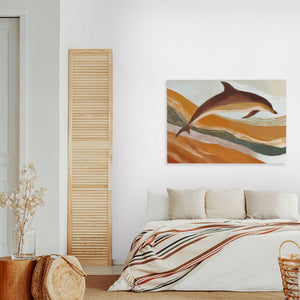 Dolphins Through Golden Waves - Luxury Wall Art