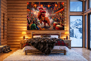 Dragon Celebration Night โ dragon celebration night bedroom with fireplace 1land flush print