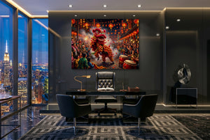 Dragon Celebration Night โ dragon celebration night office with city view 3 1land flush print