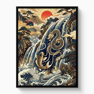 Dragon Koi Ascent — dragon koi ascent white studio framed black