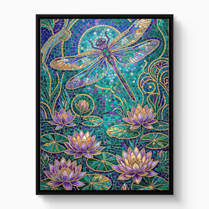 Dragonfly Golden Mosaic โ dragonfly golden mosaic white studio framed black