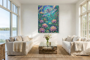 Dragonfly Golden Mosaic โ dragonfly golden mosaic living room with couches 1port flush print
