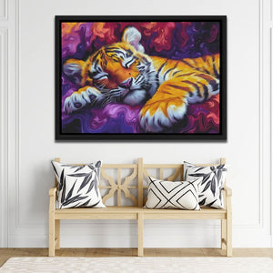Dreamy Stripes - Big Cat Wall Art in Black Frame